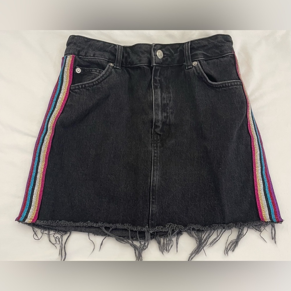 Topshop Moto Rainbow Glitter denim Skirt Size 4